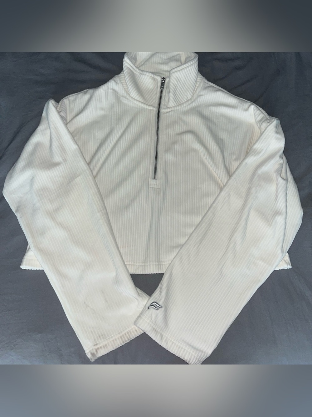 Fabletics Cropped Ribbed Half-Zip Mock Neck Pullover — White